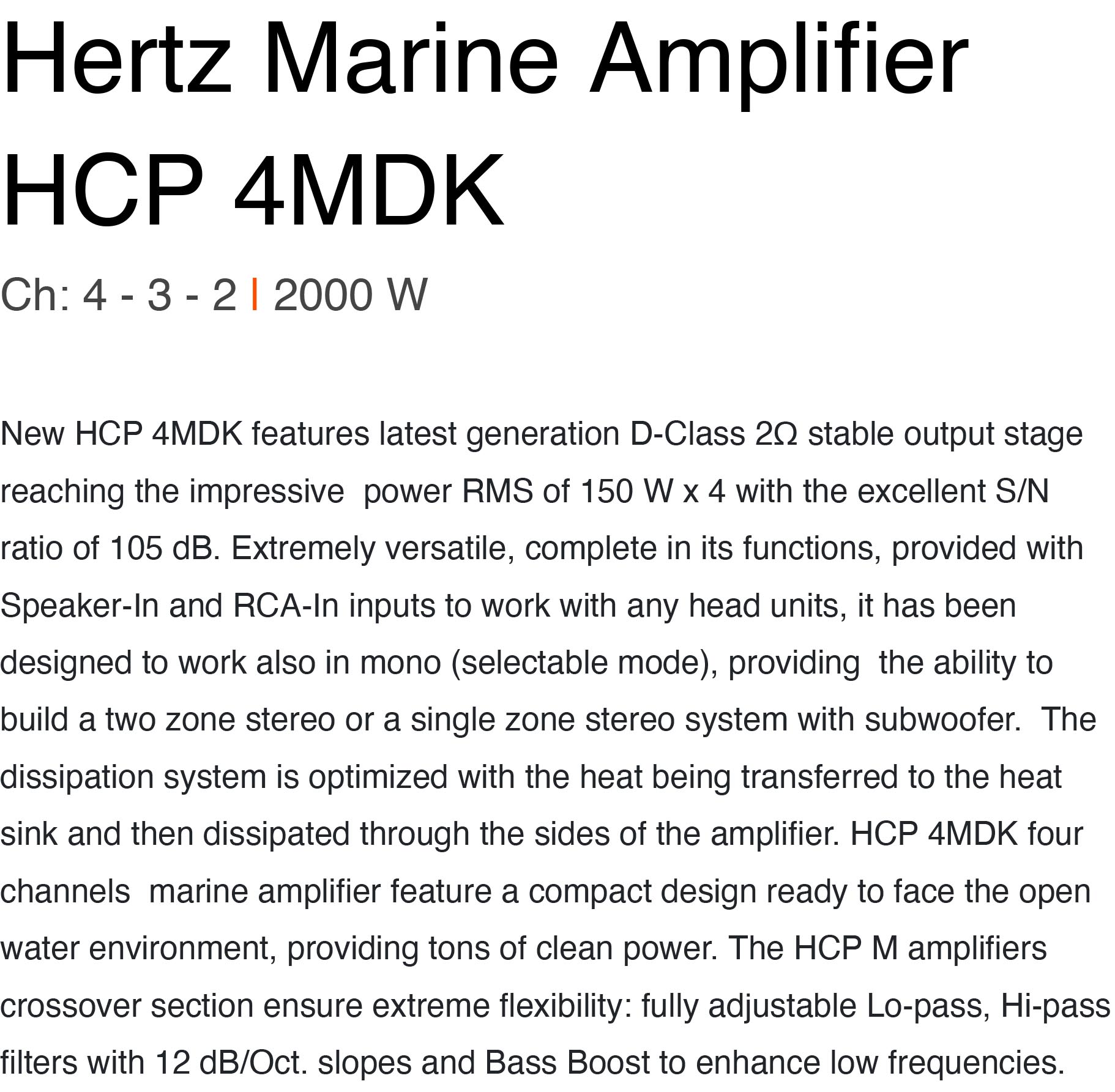 Hertz Marine Amplifier HCP 4 MDK 4 Channel